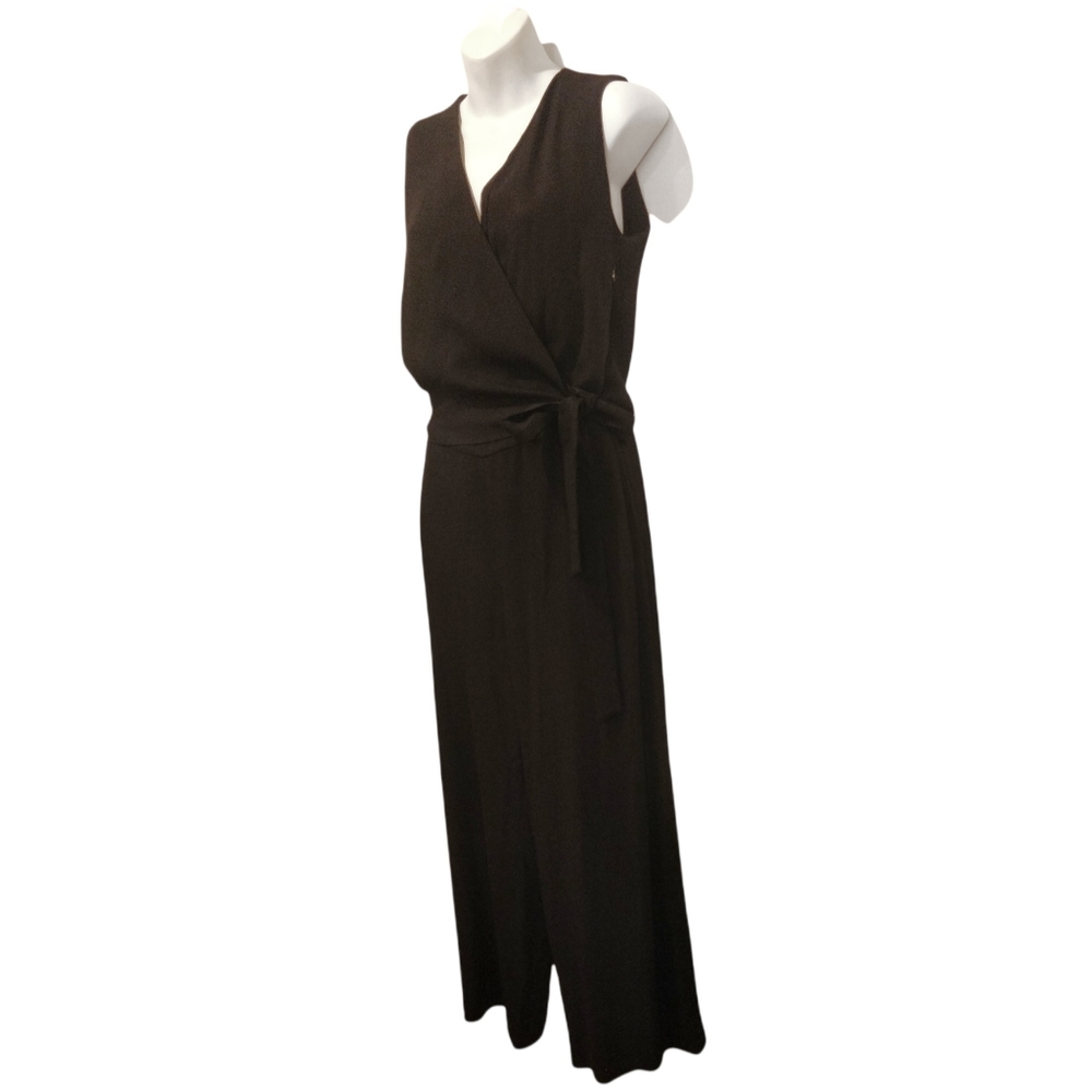 Y2K Massimo Dutti black jumpsuit ankle length wide pant pockets faux wrap